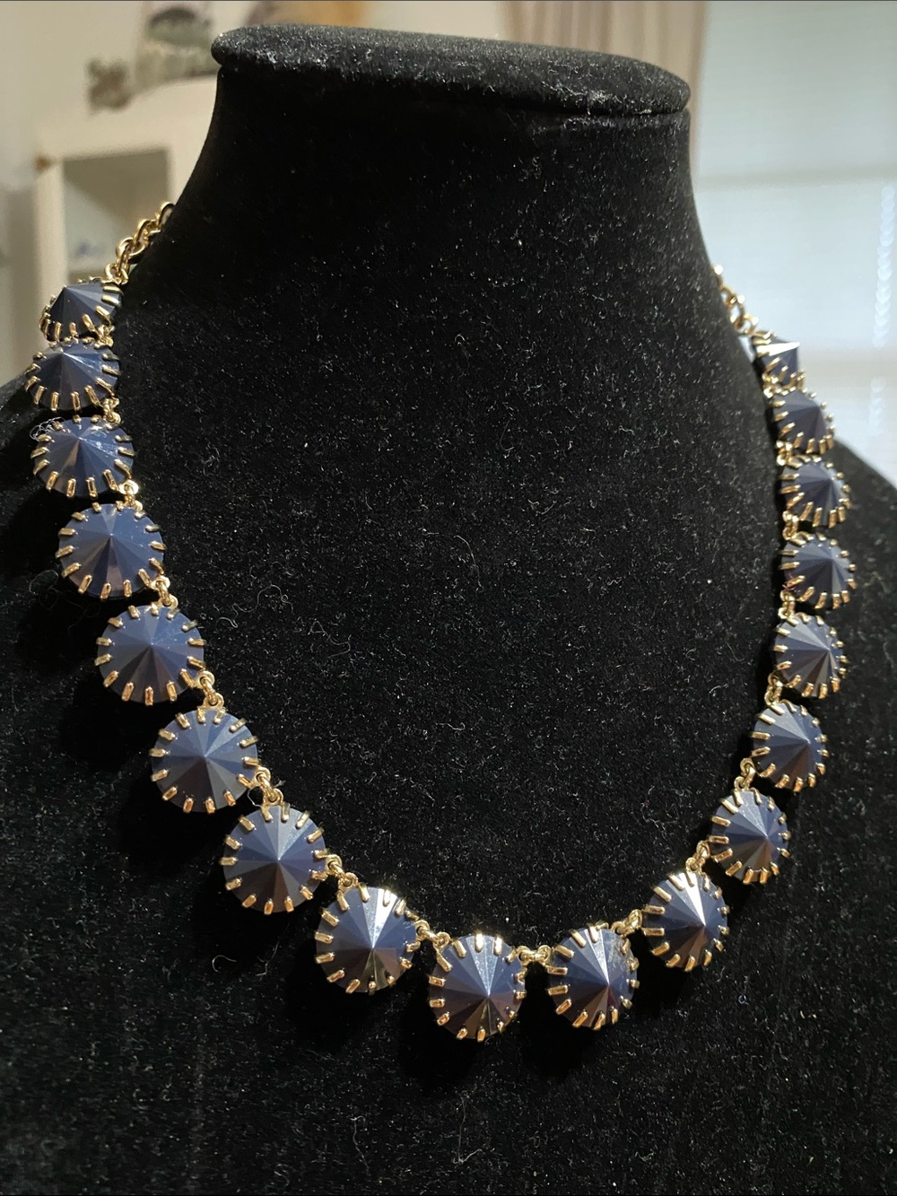 J. Crew Gold-Tone Navy Faceted Round Station Necklace